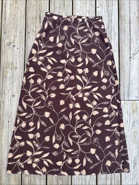 JKLA CALIFORNIA | Brown Cream VTG 90s Botanical Vine Print Maxi Skirt | Size  M